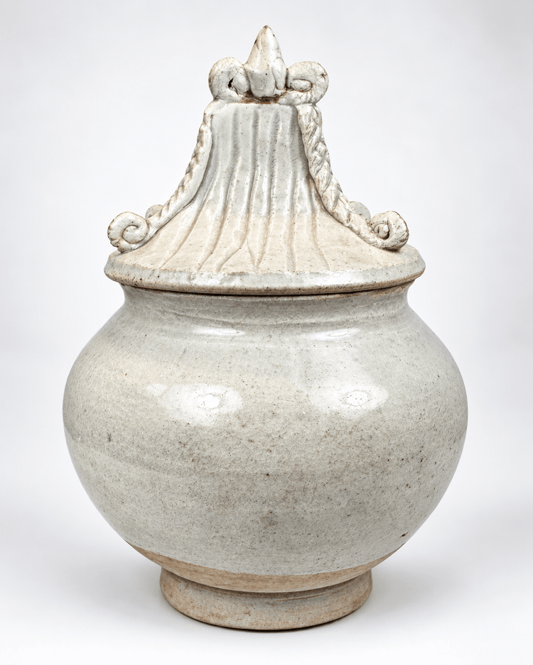 Thai Sawankhalok Glazed Stoneware Covered Jar with Architectural Lid | Circa 15th–16th Century