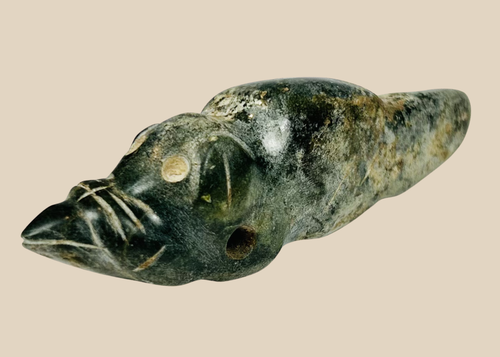 Pre-Columbian greenstone animal effigy pendant with drilled suspension hole