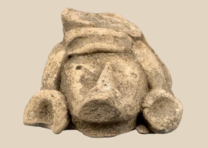 Ancient Mesoamerican Carved Stone Head Fragment with Elaborate Headdress | Pre-Columbian Period |Circa 300 BCE – 900 CE