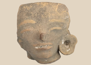 Pre-Columbian Terracotta Head Fragment with Ear Spool | West Mexico | Circa 300 BCE–900 CE