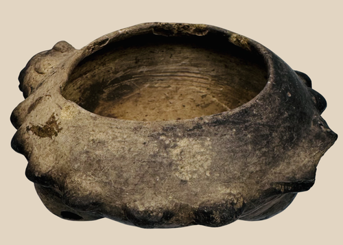 Authentic Pre-Columbian West Mexican terracotta tripod vessel with multiple modeled zoomorphic heads dating to 300 BCE–300 CE.