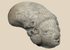 Pre-Columbian terracotta effigy head from West Mexico depicting a stylized human figure with elongated cranial form.
