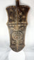 Rotating presentation of an early 20th-century African carved wooden ceremonial shield with geometric decoration