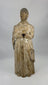 360-degree view of an 18th-century Spanish carved wooden Santos figure showing expressive facial detail, worn polychrome traces, aged patina, and devotional historical character
