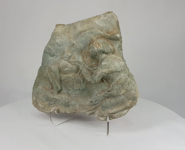 360-degree view of a Classical carved limestone relief fragment depicting two human figures, Mediterranean or Near Eastern, circa 500 BCE–500 CE.
