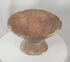 360-degree rotating view of a Pre-Columbian terracotta pedestal bowl featuring a flared basin, hollow footed base, and hand-painted geometric decoration in red, cream, and dark brown pigments. An ancient ceremonial vessel displaying extensive age, restoration, and archaeological character.