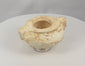 Ancient Middle Eastern carved white stone vessel with opposing lugs, broad rim and heavily weathered archaeological surface