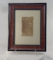 360-degree rotating view of an 18th-century European sepia ink figure study on vellum, depicting a seated female figure, a child's head, and a male profile, preserved within a decorative wooden frame and showcasing the spontaneous character of an artist's working sketch.