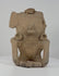 360-degree rotating view of a Pre-Columbian seated terracotta ceramic human figure with a ritual headpiece, sculpted facial features, circular ear ornaments, and bent arms, dating to circa 200–800 CE.