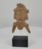 Ancient Pre-Columbian West Mexican terracotta shaft tomb figure fragment, circa 300 BCE–300 CE, featuring a sculpted headdress, incised eyes, expressive open mouth, angled arms, and weathered clay surface on a black display stand.