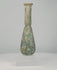 360-degree rotating view of an ancient Roman green glass unguentarium perfume bottle, circa 1st–4th century CE, featuring a pear-shaped body, elongated cylindrical neck, flared rim, and extensive earthy mineral encrustations across its olive-green glass surface.