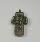 Orthodox champlevé enamel cross pendant with Cyrillic inscriptions and green enamel, circa 1780–1820, shown in rotating 360-degree video.