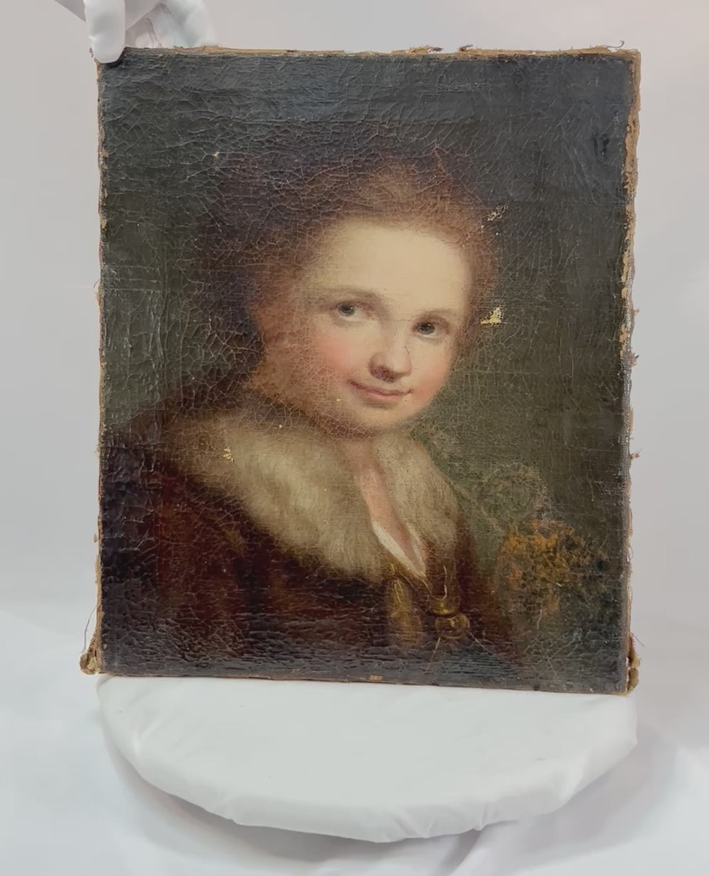 Late 18th–early 19th century European oil portrait of a young woman, likely Dutch or German school, with fur-trimmed collar, warm tones, and refined brushwork.