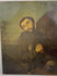 Close-up zoom view of Spanish Colonial oil painting showing Saint Francis details, craquelure, and brushwork