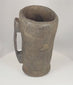 360-degree view of an antique Himalayan hand-carved wooden vessel with integral handle, aged patina, shrinkage cracks, and rustic ethnographic character