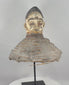 360-degree view of a Yoruba Egungun headdress from Nigeria featuring a carved ancestral face, original painted decoration, woven wicker framework, and evidence of ceremonial use and age.