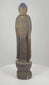 360-degree video of an antique Japanese carved wood Amida Nyorai Buddha showing the raigō-in gesture, gilding, blue-painted hair, lotus pedestal, inscription, and aged surface