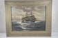 Video of Alfred Gabali’s “Ships That Pass in the Night,” circa 1958, a maritime oil painting depicting sailing ships at sea in an ornate gold-toned frame.