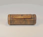 360-degree rotating view of a 19th-century British burr walnut snuff box, showing the figured wood grain, dark stringing, hinged lid, faceted sides, rounded ends, and aged patina.