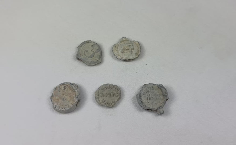 360° rotating view of five shipwreck-recovered copper trade coins, 18th–19th century.