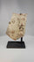 360-degree view of an ancient Greco-Roman terracotta theatrical mask fragment from the Hellenistic to Roman period, mounted on a display stand showing sculpted facial features and expressive dramatic styling.