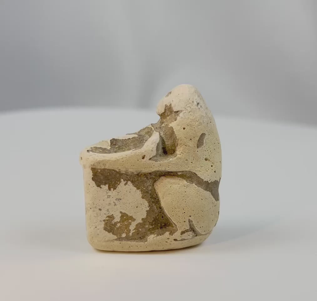 Ancient Egyptian limestone baboon votive vessel 360 view, Late Period devotional sculpture associated with Thoth