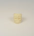 360-degree view of hand-carved camel bone skull ring with floral decoration, sculptural details, and natural bone texture