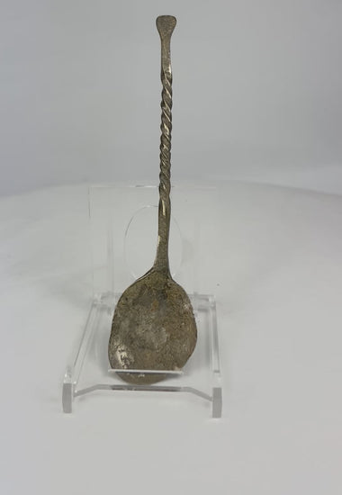 360° rotation video of hand-forged bronze spoon with twisted handle, circa 2nd century AD