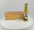 360-degree rotating view of an antique French-style brass drum microscope with original hardwood case and period microscope slides, showcasing its cylindrical Victorian scientific instrument design and historic brass patina.