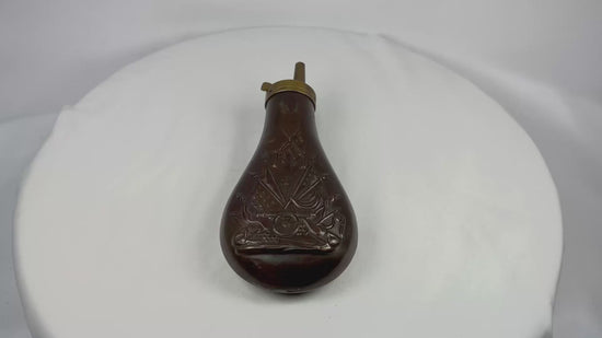 Mid-19th Century American Powder Flask, Embossed Stand of Arms, Civil War Era