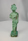 360-degree view of an ancient Egyptian bronze votive statuette of a standing female deity, likely Neith, from the Late Period to Ptolemaic era, showing sculptural details and aged green patina.