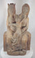 360-degree view of an antique European Gothic Revival carved wooden sculpture depicting the Virgin Mary, Saint Anne, and the Christ Child with visible age wear, natural wood grain, and devotional ecclesiastical styling