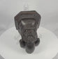 360-degree view of a 19th-century Gothic Revival carved wooden corbel depicting a stern bearded king with a crown-like architectural headpiece.