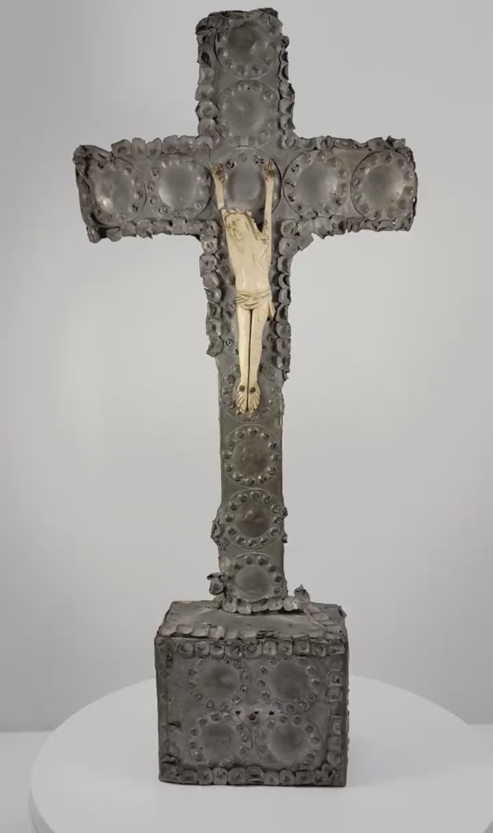 Antique Hand-Carved Crucifix with Bone Figure | Circa 18th–19th Century