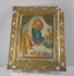 Early 20th-century German Sistine Madonna reproduction shown in its ornate gilt frame, highlighting Raphael’s composition, decorative Rococo Revival carving and historic reverse labels.