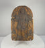 Rotating view of a heavily weathered 19th-century Continental European carved wooden devotional relief depicting an unidentified Christian saint beneath an arched frame