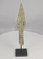 Video of an ancient Dong Son bronze spearhead with a pierced blade, socketed base, and archaeological green patina