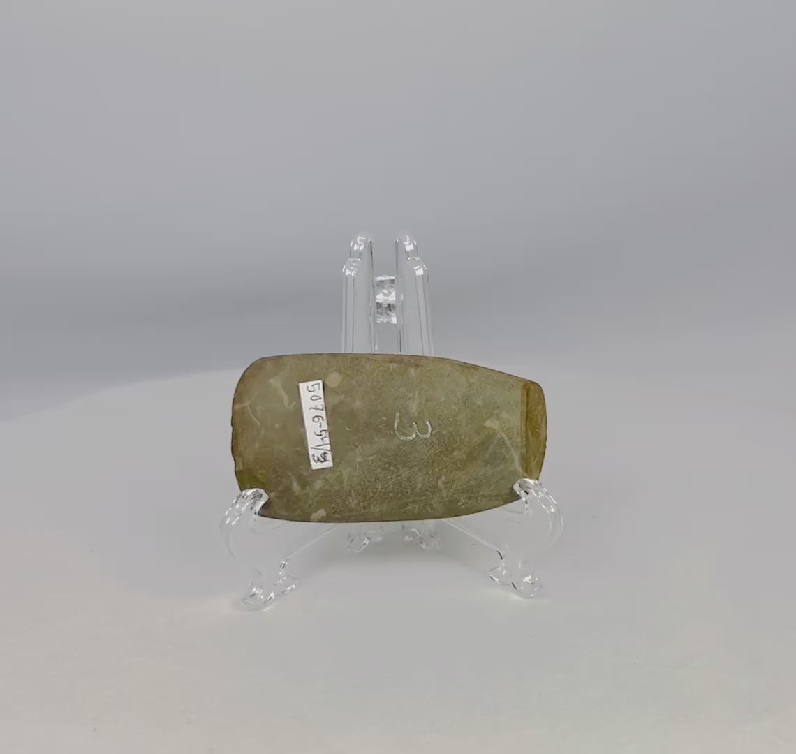 Authentic Pre-Columbian Andean ground-stone axe from Ecuador or Peru, 200–800 AD. Utilitarian tool with fully ground faces, steep beveled cutting edge, and rounded edge from repeated use. Original archaeological tag included. Reflects ancient craftsmanship, daily life, and technological skill of Andean civilizations.