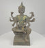 360-degree video of an antique Thai Phra Phrom bronze statue showing its four faces, eight arms, ritual attributes, gold leaf, aged patina, pedestal, and inscribed underside