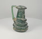 Video showcasing a Late Roman blue-green blown-glass jug with applied coiled trail decoration, iridescent surface, flared rim, and ancient burial patina