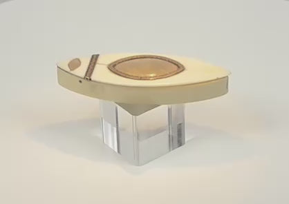 Rotating presentation of a late Georgian bone toothpick case with glazed hairwork panel, metal mounts, hinged lid, and fitted interior