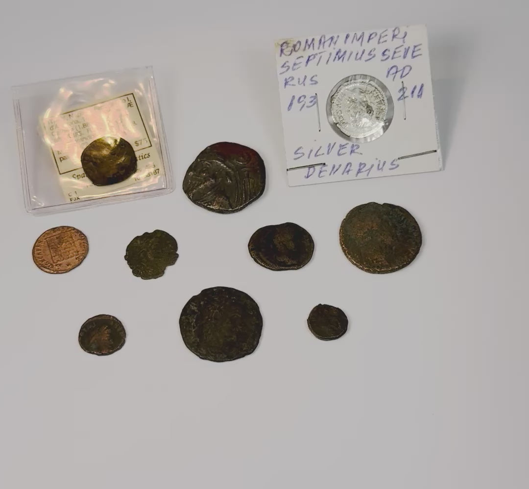 Video overview of a 10-coin ancient and medieval collection featuring Roman, Elymaean and Kingdom of Naples coins with original numismatic labels.