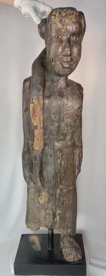 360-degree view of an antique Dayak ancestral wooden figure from Borneo showing full form and aged patina