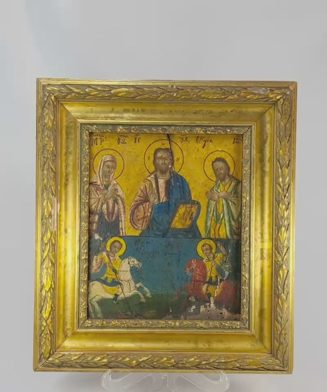 Rotating video of a Greek Orthodox hand-painted icon of Christ Pantocrator and saints