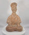 360-degree view of an ancient Chinese Han Dynasty terracotta seated musician or tomb attendant with a tall headdress and surviving pigment.