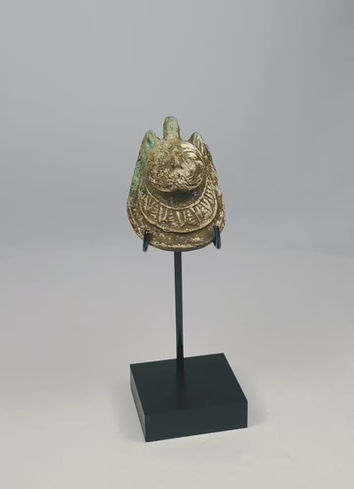 Ancient Egyptian carved stone amulet depicting Maahes, the lion-headed god of war, protection, and weather. Circa 1070–664 BCE, Third Intermediate Period. Compact personal charm with finely detailed features, symbolizing divine guardianship and strength. Excellent condition with smooth surface and preserved carving.