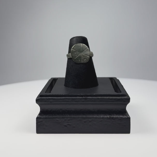 360-degree view of Late Roman–Early Byzantine bronze signet ring with incised cruciform geometric bezel, circa 4th–7th century CE