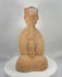360-degree view of an ancient Chinese Han Dynasty terracotta seated musician playing a long wind instrument, with a tall headdress and surviving pigment.