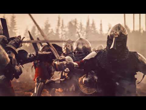 Medieval knights in battle wearing chainmail and armor, illustrating the historical context of a 14th-century European dagger with ring pommel and quillon guard.