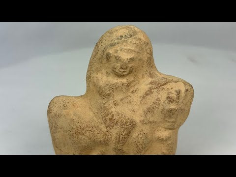 Terracotta figurine from Roman Egypt, 1st–3rd century CE, depicting a horse with strong proportions and a rider in a commanding pose, blending Roman and Egyptian artistic traditions.
